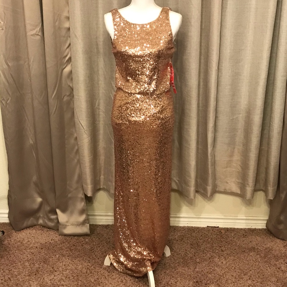 Crystal Doll Prom Dress - Gold Sequins Full Length